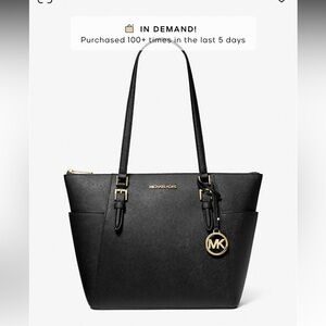 Michael Kors Black Leather Top Zip Tote Bag